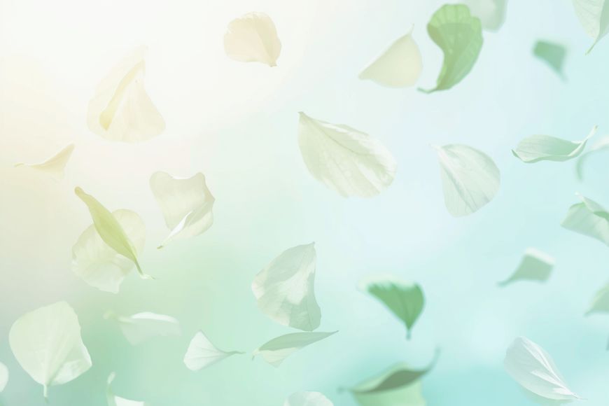Falling leaves on blue green background