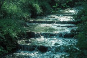 Flowing creek over rock steps